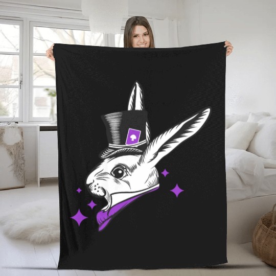 white rabbit head with top hat Fleece Blankets