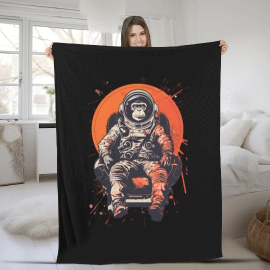 Space Vintage Travel Astronaut Monkey Retro Fleece Blankets