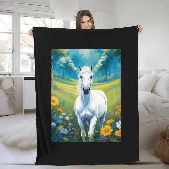 White horse Fleece Blankets