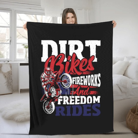 Dirt Bike American Flag Motocross Biker 4th of Fleece Blankets