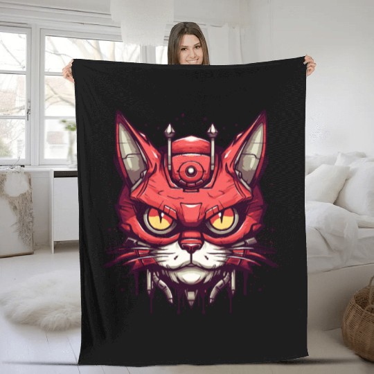 Urban Mecha Tech Cat Fleece Blankets