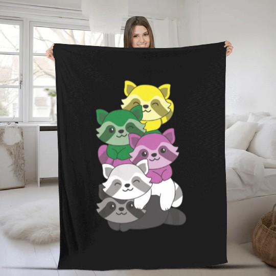 Ceterossexual Flag Pride Lgbtq Cute Raccoon Fleece Blankets