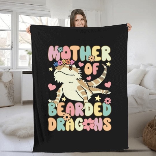 Mother Of Bearded Dragons Groovy Lizard Lover Fleece Blankets