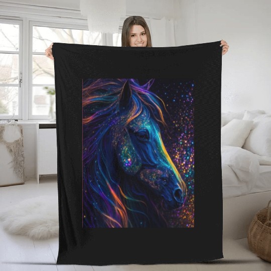 Bioluminescent horse Fleece Blankets