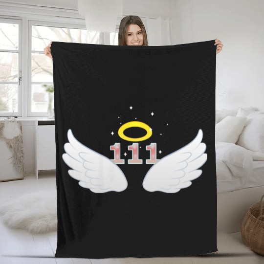 111 Angel number wings Fleece Blankets