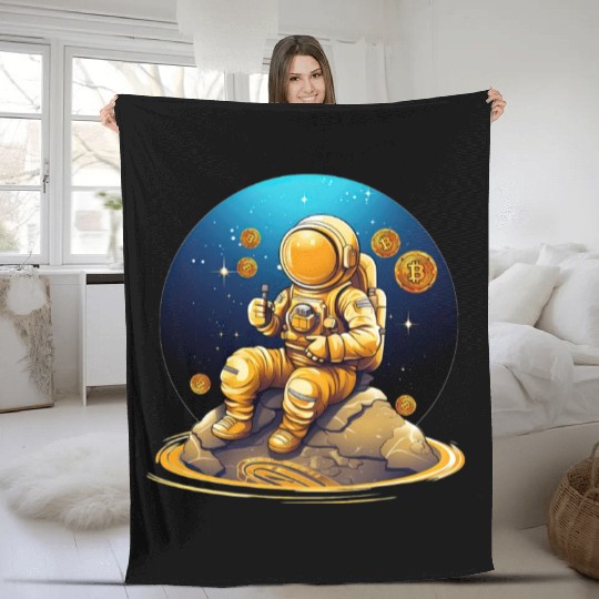 Cute Astronaut Crypto Currency Trader Mining Fleece Blankets