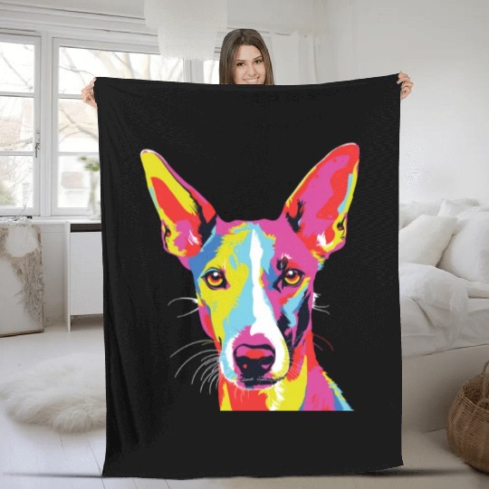 Watercolor Colorful Ibizan Hound Fleece Blankets