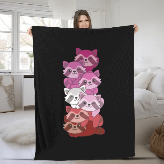 Lipstick Lesbian Flag Pride Lgbtq Cute Raccoon Fleece Blankets