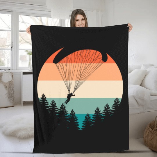 Paragliding Retro Sunset Paraglider Fleece Blankets