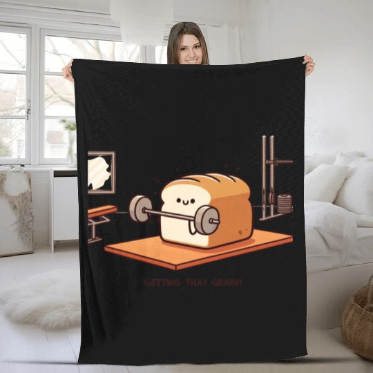 Get That Grain: Funny Bread Gym Lifting Fleece Blankets