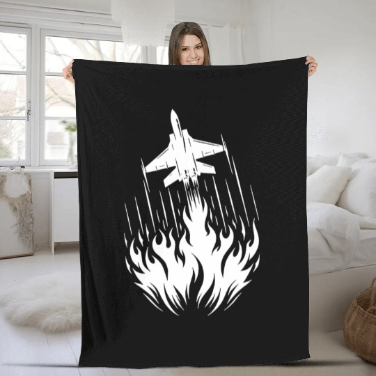 Fighter Jet Model Airplane Fire Flames Flight Fleece Blankets