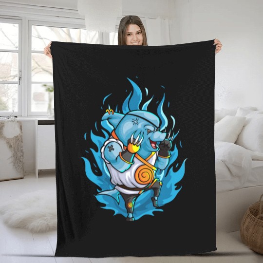 The Fighter Shark With The Iron Claw Fleece Blankets
