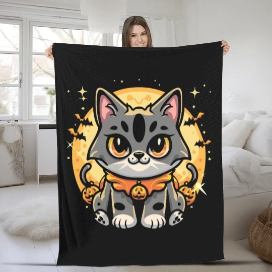 Cute cat halloween character fantasy Fleece Blankets