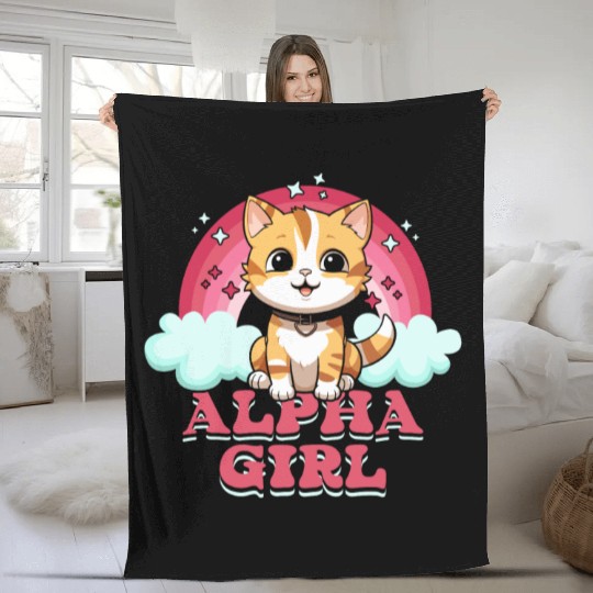 Alpha Girl Pink Rainbow Kitten Lover Pet Owner Fleece Blankets
