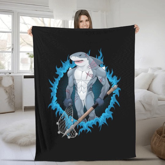 Shark Mutant With Blue Fire Background Fleece Blankets