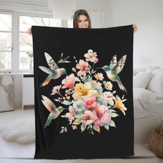 Hummingbird Nature Lover Spring Wildlife Vintage Fleece Blankets