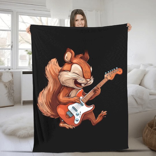 Rock Squirrel Guitarist Band Music Fleece Blankets