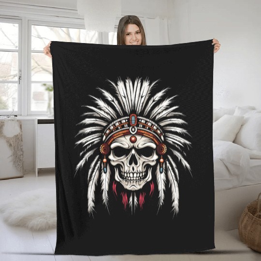 Indigenous Native American Skull Skull Head Fleece Blankets