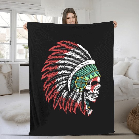 Indigenous Native American Skull Skull Head Fleece Blankets