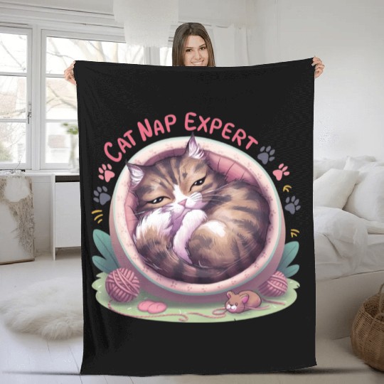 Cat Nap Expert - Funny Cat Outfit! Fleece Blankets