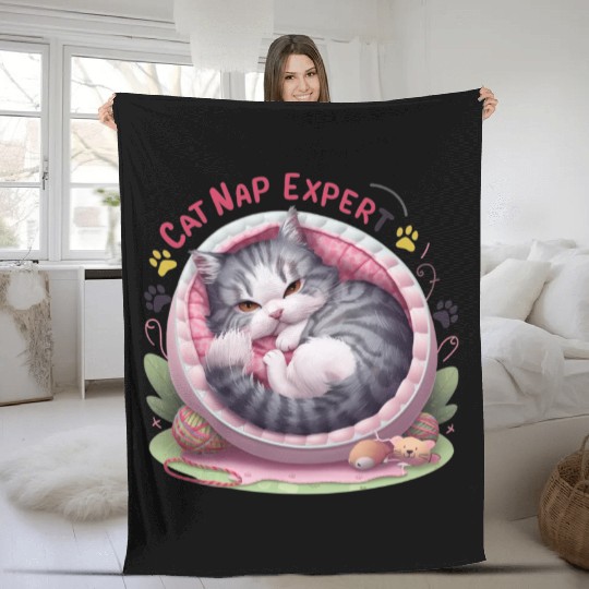 Cat Nap Expert - Funny Cat Outfit! Fleece Blankets