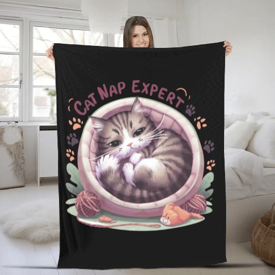 Cat Nap Expert - Funny Cat Outfit! Fleece Blankets