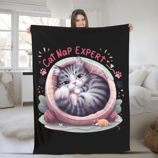 Cat Nap Expert - Funny Cat Outfit! Fleece Blankets