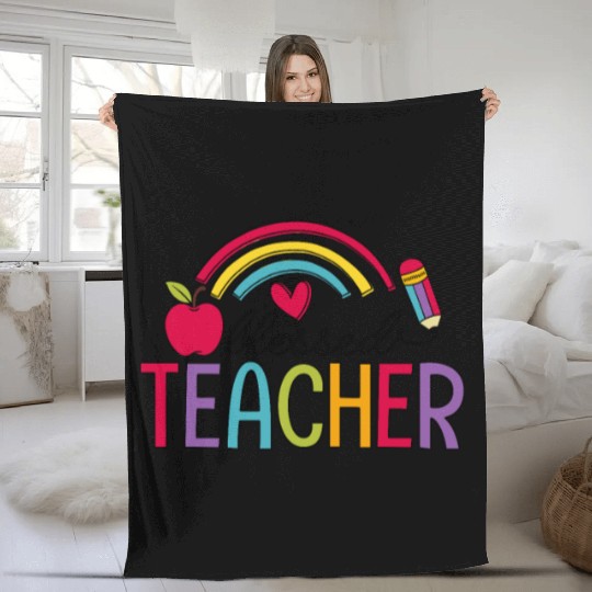Blessed Teacher Teaching Heart Rainbow Fleece Blankets