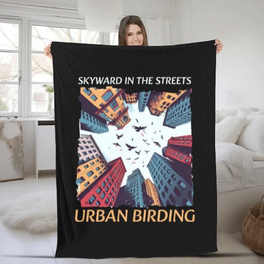 Urban Birdwatching Skyward In Streets Urban Birdin Fleece Blankets