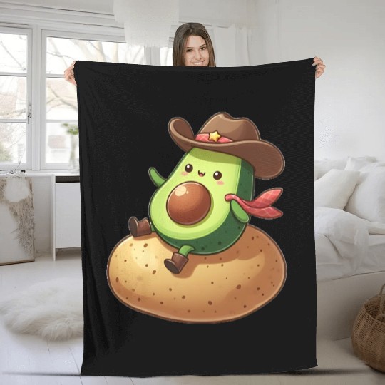 Avocado Cowboy Potato Rider Fleece Blankets