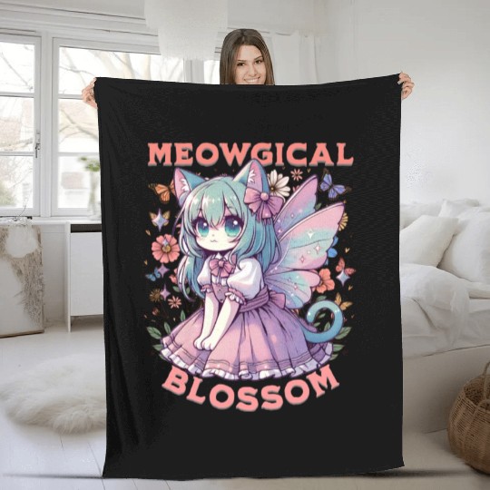 Meowgical Blossom Enchanting Fairycore Cat Fantasy Fleece Blankets