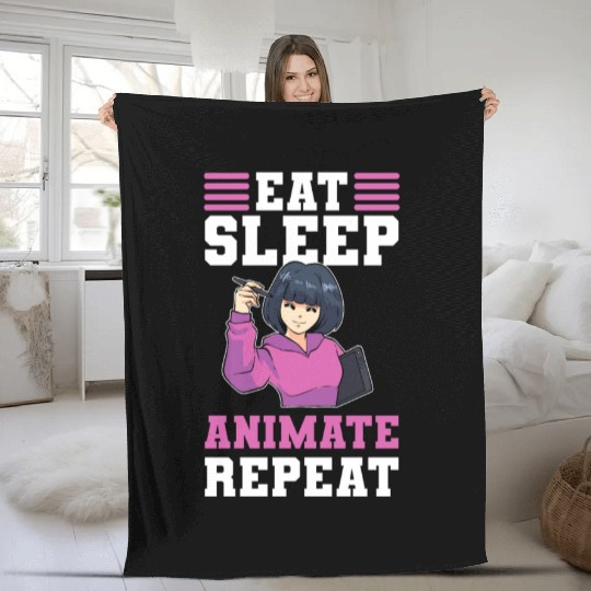 Visual Artist Animate 3D Art Eat Sleep Animate Fleece Blankets