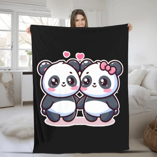 Cute Bubu Dudu Panda Bear couple Fleece Blankets