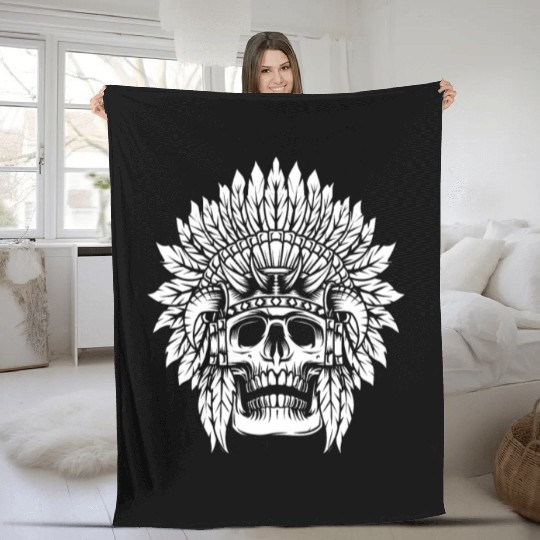 Indigenous Native American Skull Head Fleece Blankets