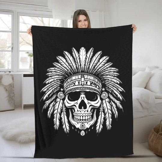Indigenous Native American Skull Head Fleece Blankets