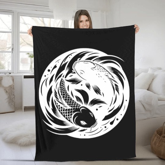 Koi Carp Yoga Circle Yin And Yang Style Fleece Blankets