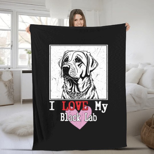 I Love My Black Lab Owner Labrador Retriever Fleece Blankets