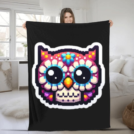 Cute Dead Sugar Owl , day of the dead owl Fleece Blankets