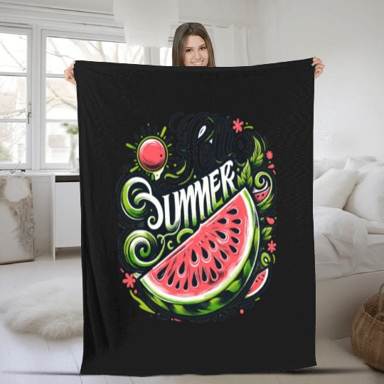 Happy Summer Greeting With Watermelon Fleece Blankets