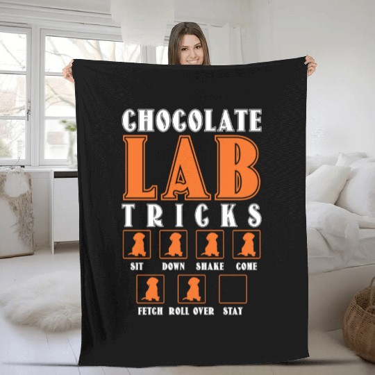 Brown Labrador CHOCOLATE LAB TRICKS Stubborn Fleece Blankets