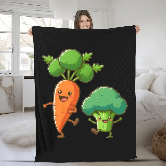 Carrot Dancing with Broccoli Fleece Blankets