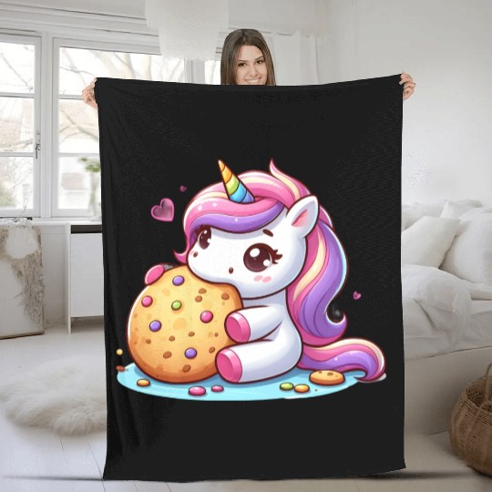 Unicorn Enjoying a Cookie Fleece Blankets