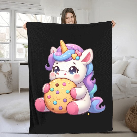 Unicorn Enjoying a Cookie Fleece Blankets