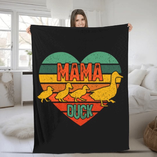 Mama Duck 3 Ducklings Duck Mom Mother's Day Fleece Blankets