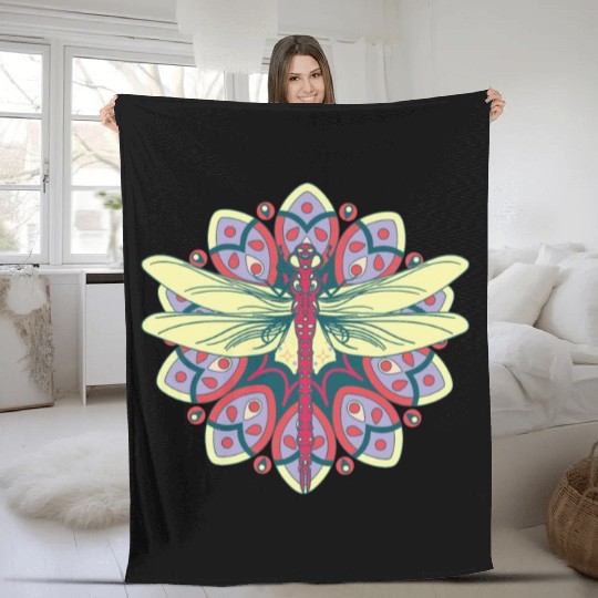 Colorful Dragonfly Nature Insects Fleece Blankets
