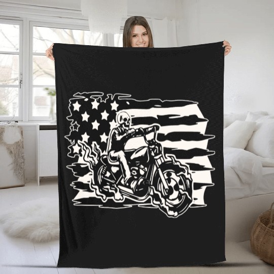 Flaming Skull American Biker © WhiteTigerLLC.Com Fleece Blankets