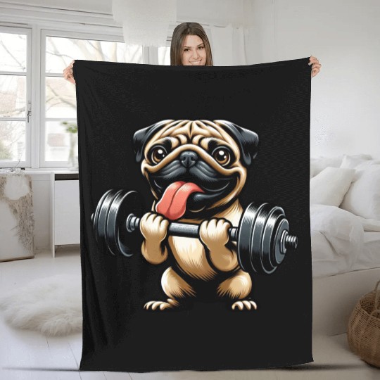 Pug Workout: Fun Dumbbell Training Fleece Blankets