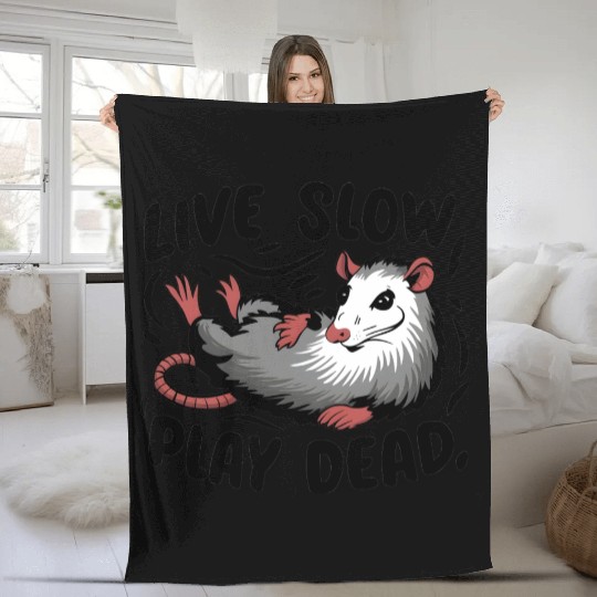 Funny Possum Live slow play dead Street Cat Fleece Blankets