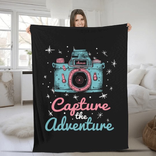 Capture The Adventure Retro Camera Photographer Fleece Blankets