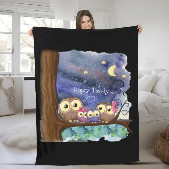 Owl Family Consists of Children Mother Father Mom Fleece Blankets